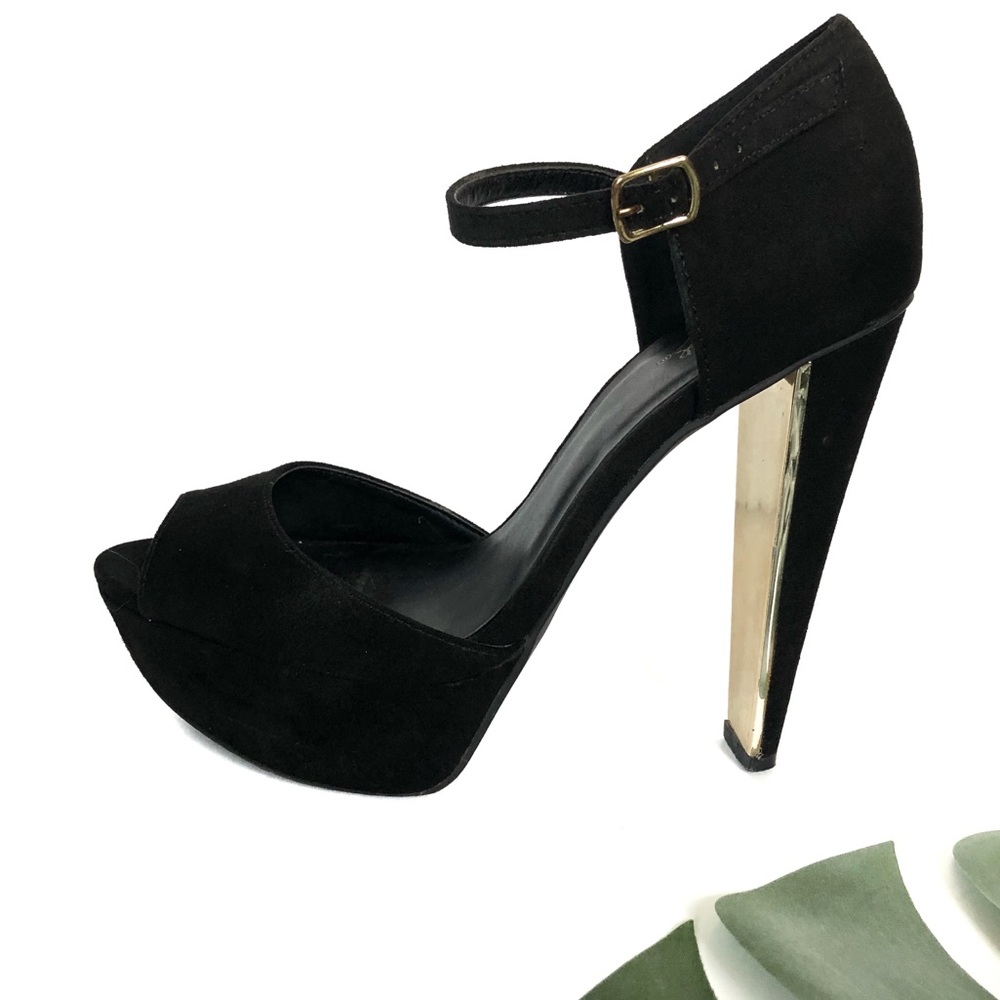 Black and Gold Ankle Strap Heels